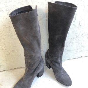 ALBERTO FERMANI GRAY SUEDE BLOCK HEEL KNEE HIGH BOOTS, SIZE 9